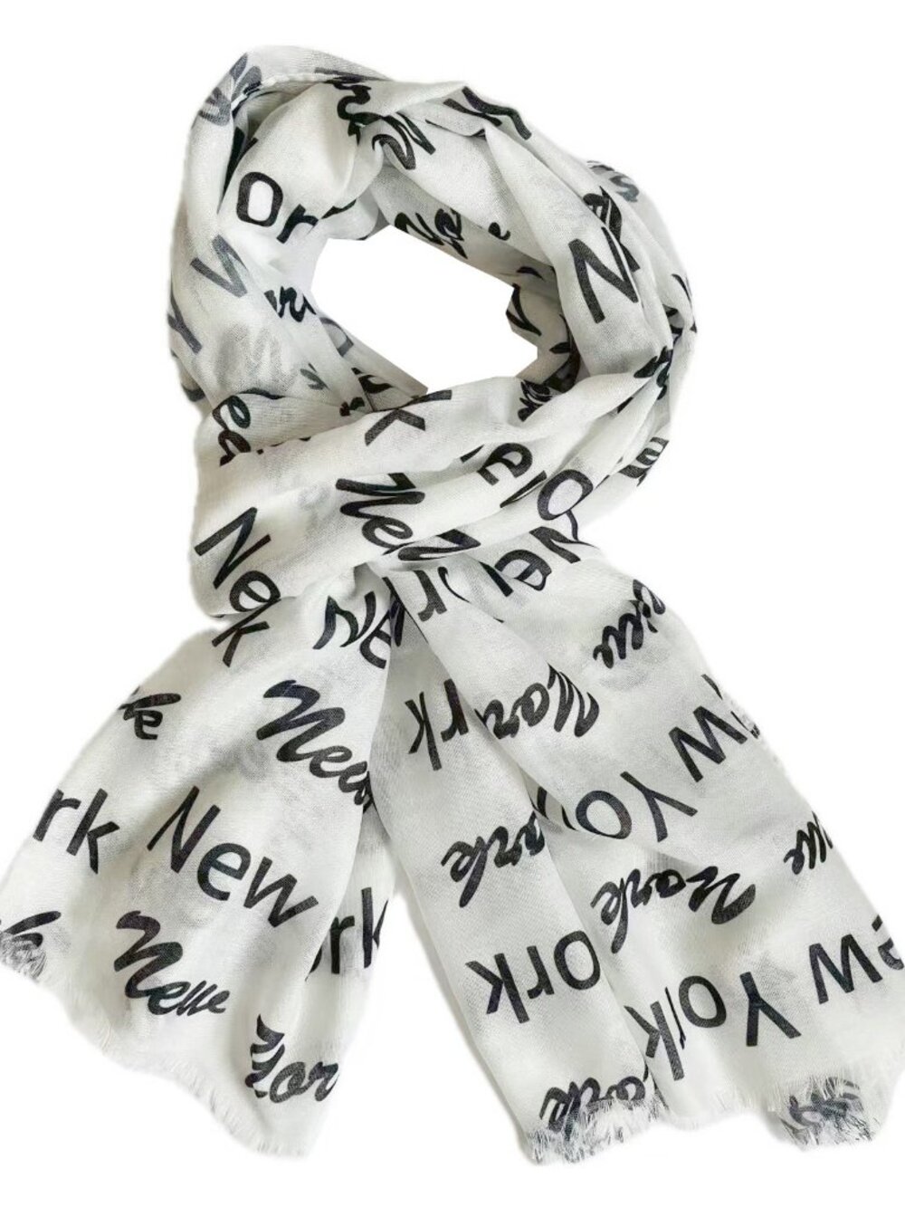 Women Summer New York Print Rectangular Light Scarf - White/Black